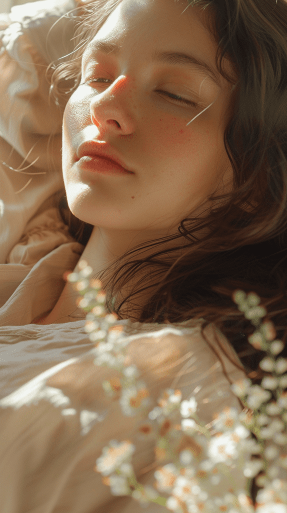 A photorealistic artwork featuring a warm, beige natural color palette with romantic undertones. The image is beautifully lit with warm light, creating a cozy and intimate atmosphere.