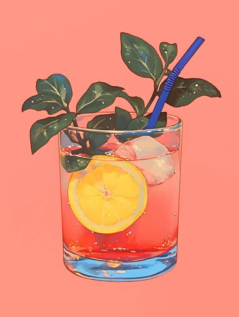 Illustration of a cocktail liquor drink with a vintage bar art style, evoking a relaxing and classic vibe.