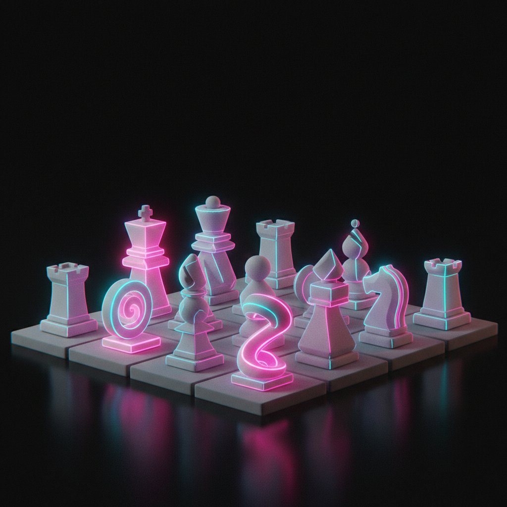 Chroma Glow 3D illustration of geometric AI chessboard