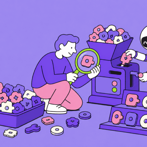Robot and human testing AI skills together, aiartimind editorial banner
