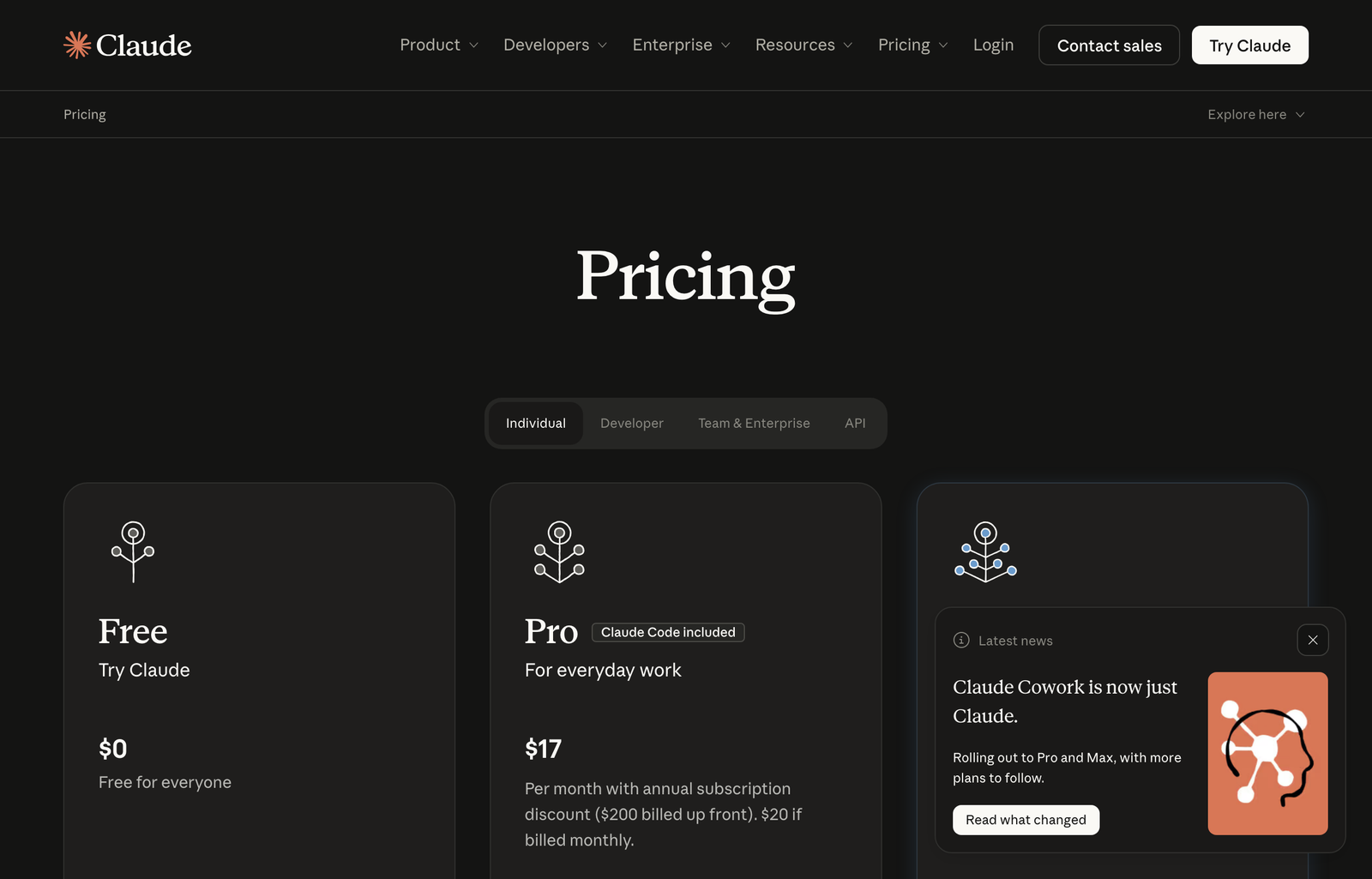 Claude AI pricing page showing Pro, Max, and Team subscription plans for 2026