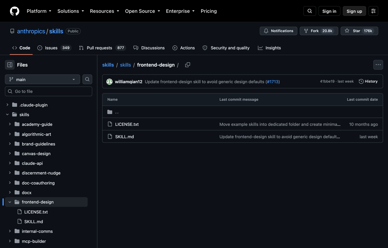 Anthropic Frontend Design skill in the official Anthropic skills repository