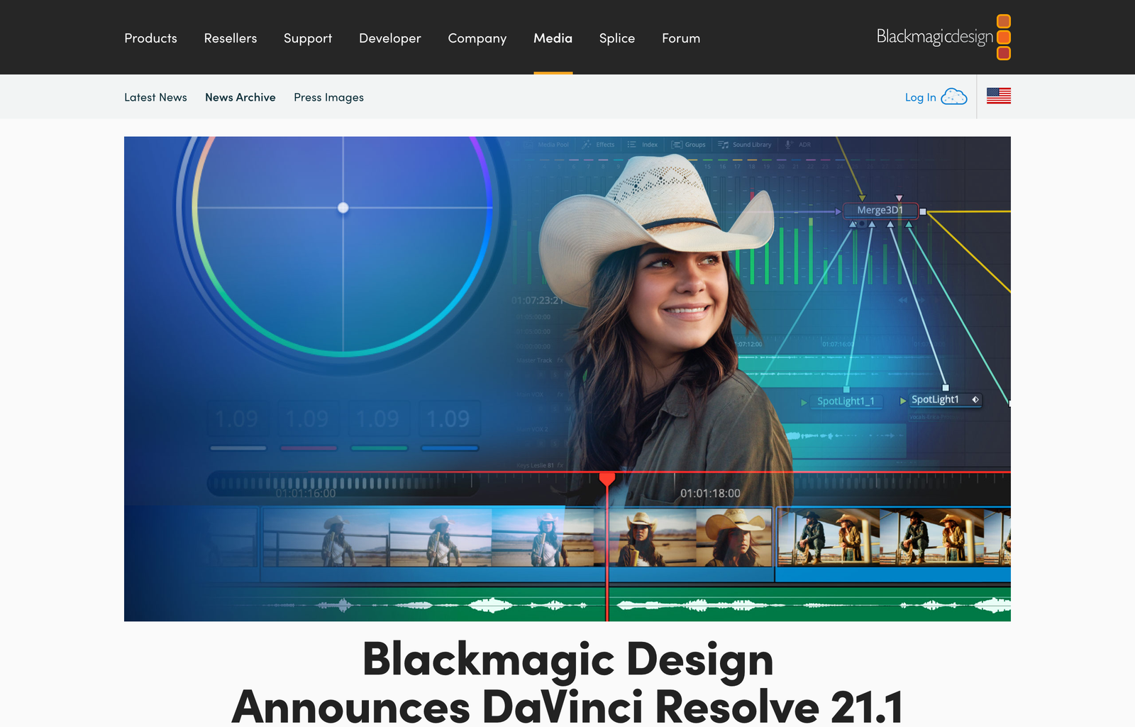 DaVinci Resolve 21.1 press release from Blackmagic Design announcing native MCP server integration for AI assistants