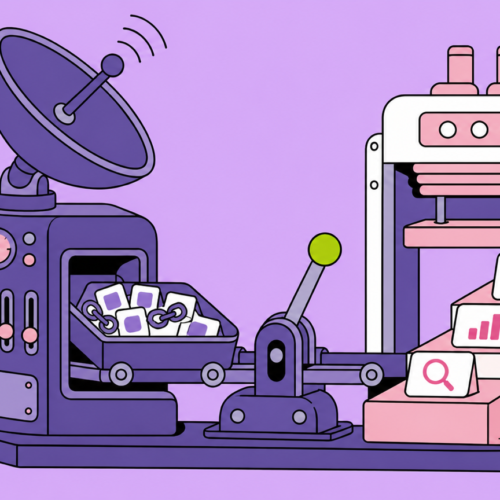 A two-part SEO machine gathers live search signals and sorts them into three prioritized action stages