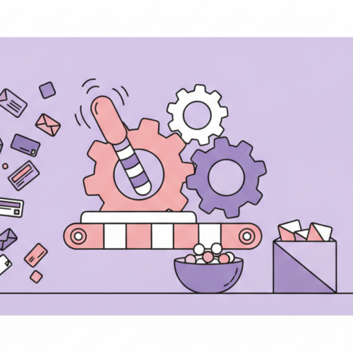 Editorial illustration of a mechanical sorting mechanism representing Jev AI instant decision model