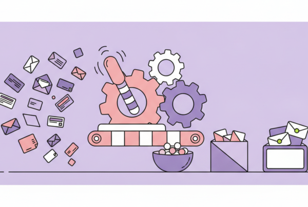 Editorial illustration of a mechanical sorting mechanism representing Jev AI instant decision model