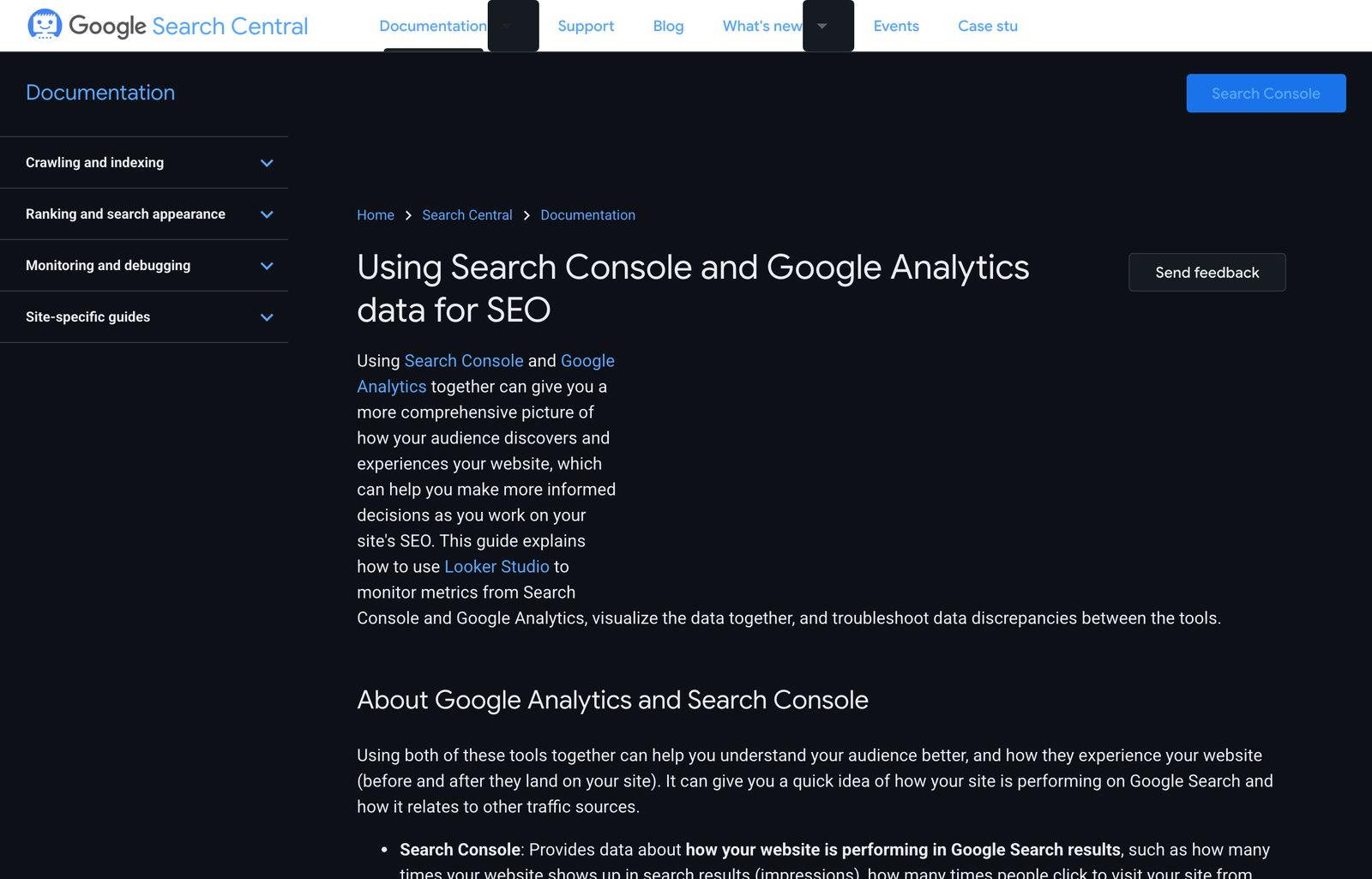 Google Search Central guidance explaining how Search Console and Google Analytics data support SEO decisions