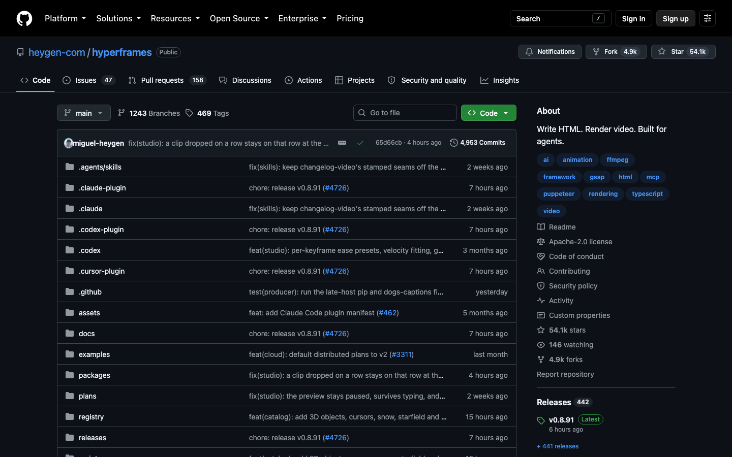 HeyGen HyperFrames GitHub repository
