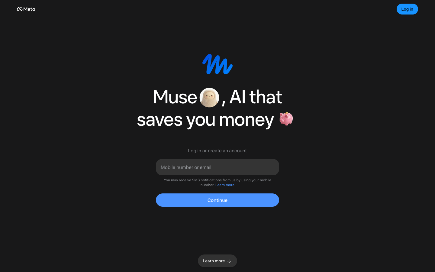 Muse sign-in page with the headline 'Muse, AI that saves you money'